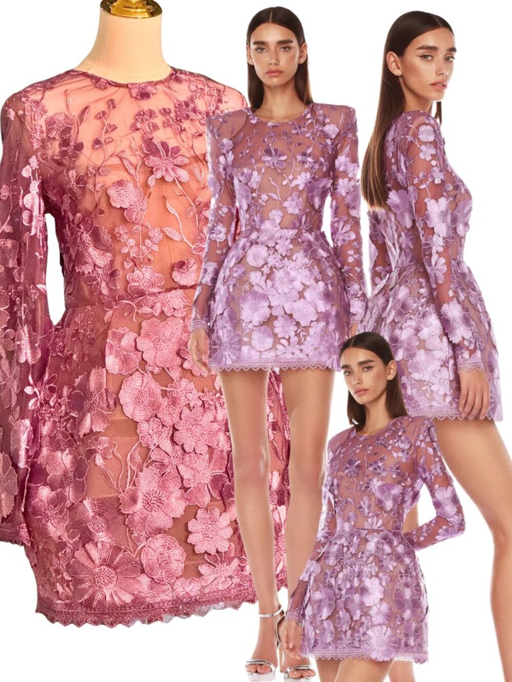 🆕 BRONX & BANCO 🧿 NWOT Bouquet Maraya Long Sleeve Mini Dress, Lilac Sz M US 6